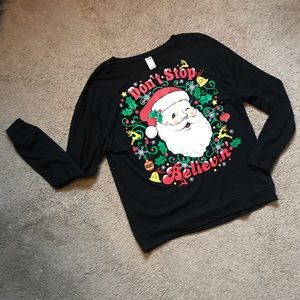 Santa Don’t Stop Believin’ Long Sleeve Sweater Top